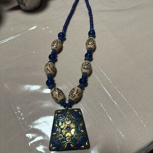 Blue and Cream Beaded Necklace